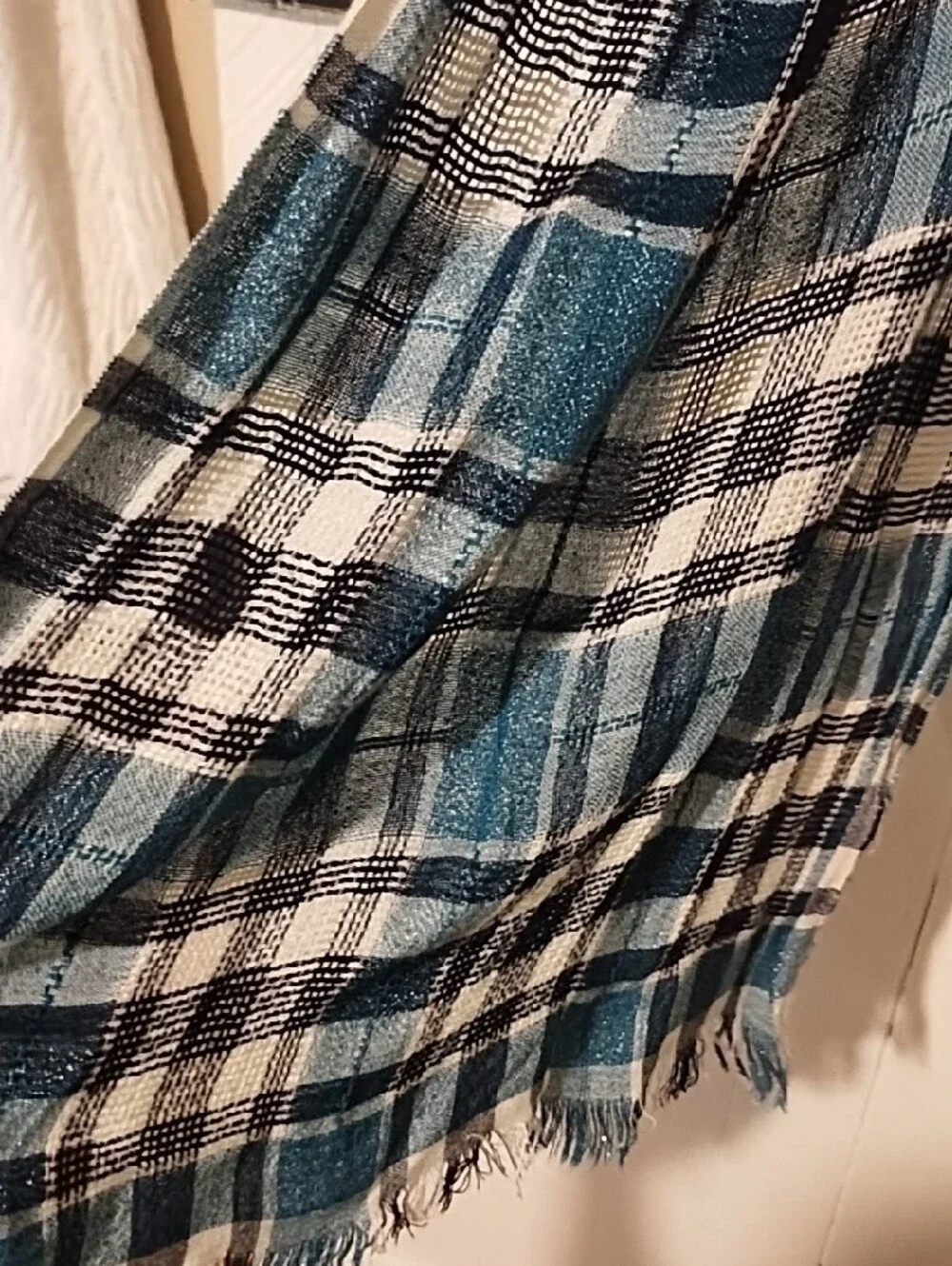 Christopher & Banks Teal Blue Plaid Lightweight Scarf VGC OSFM.